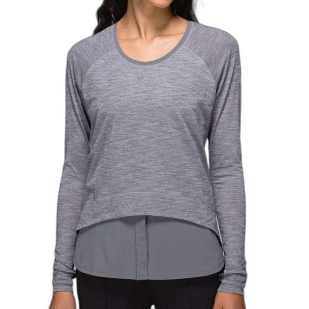 Lululemon Layered Long Sleeve Tee Size 8 Heathered Slate Almost Pear Blouse